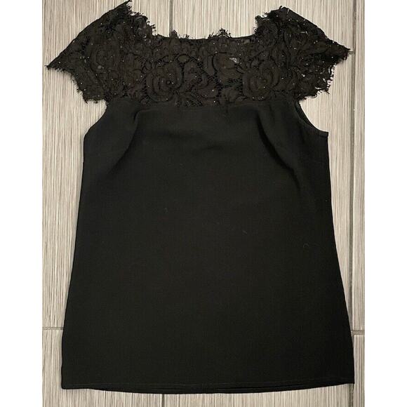 St. John Tops - St. John Black Bateau Neckline With Lace Blouse Size P Luxury Old Money